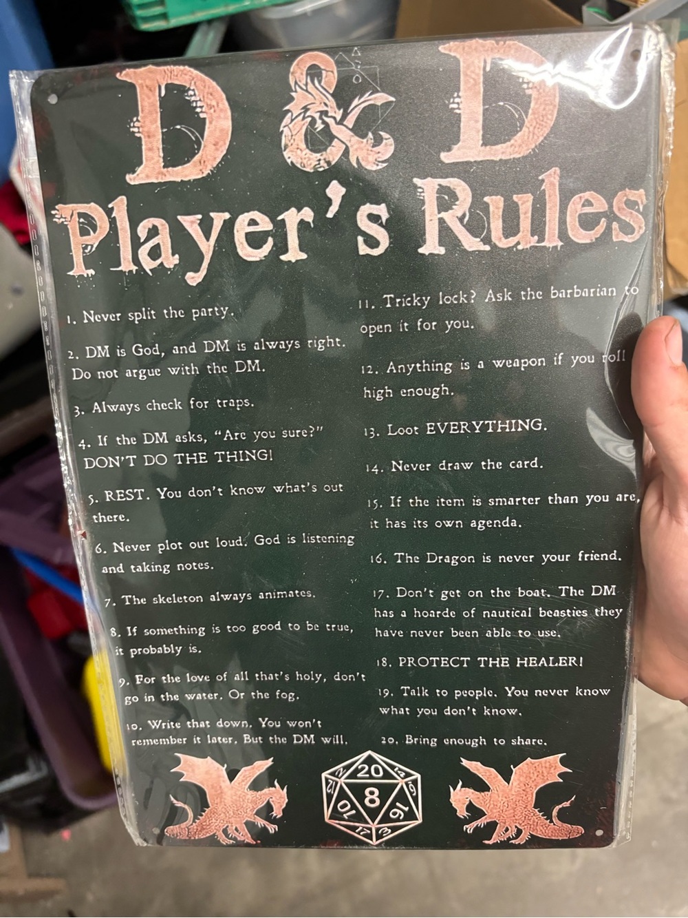 Dungeons & Dragons Player’s Rules Black Metal Hanging Wall Sign